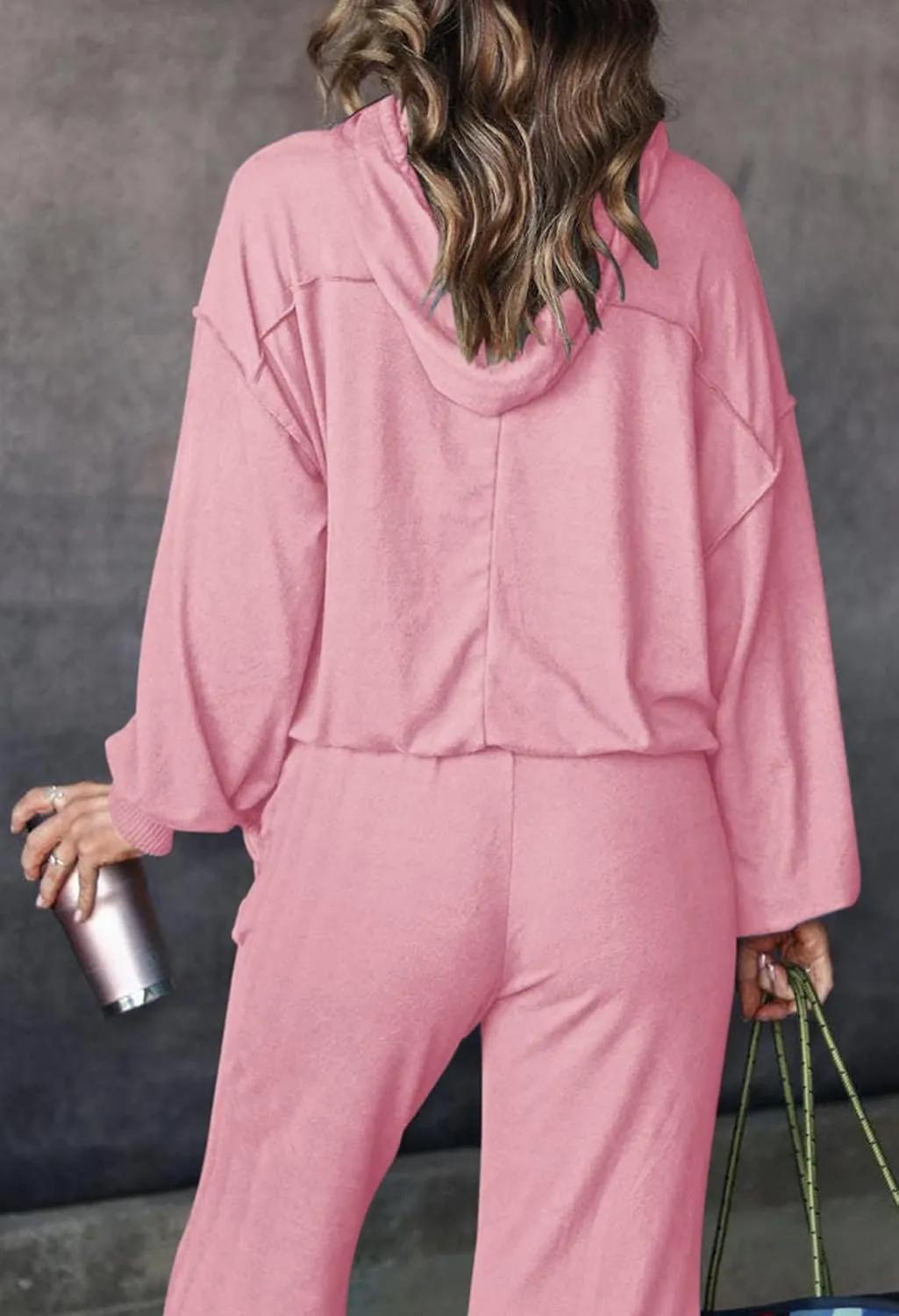 Pink Queen Womens 2 Piece Sweatsuit Outfits Long Sleeve Cutout Hoodies and Drawstring Pants Tracksuit Lounge Set with Pockets