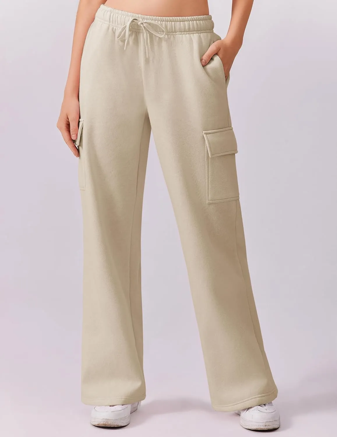 PINSPARK 2 Piece Sets for Women 2025 Fleece Sweatsuits Oversized Sweatshirts Wide Leg Cargo Sweatpants with Pockets Thumbhole