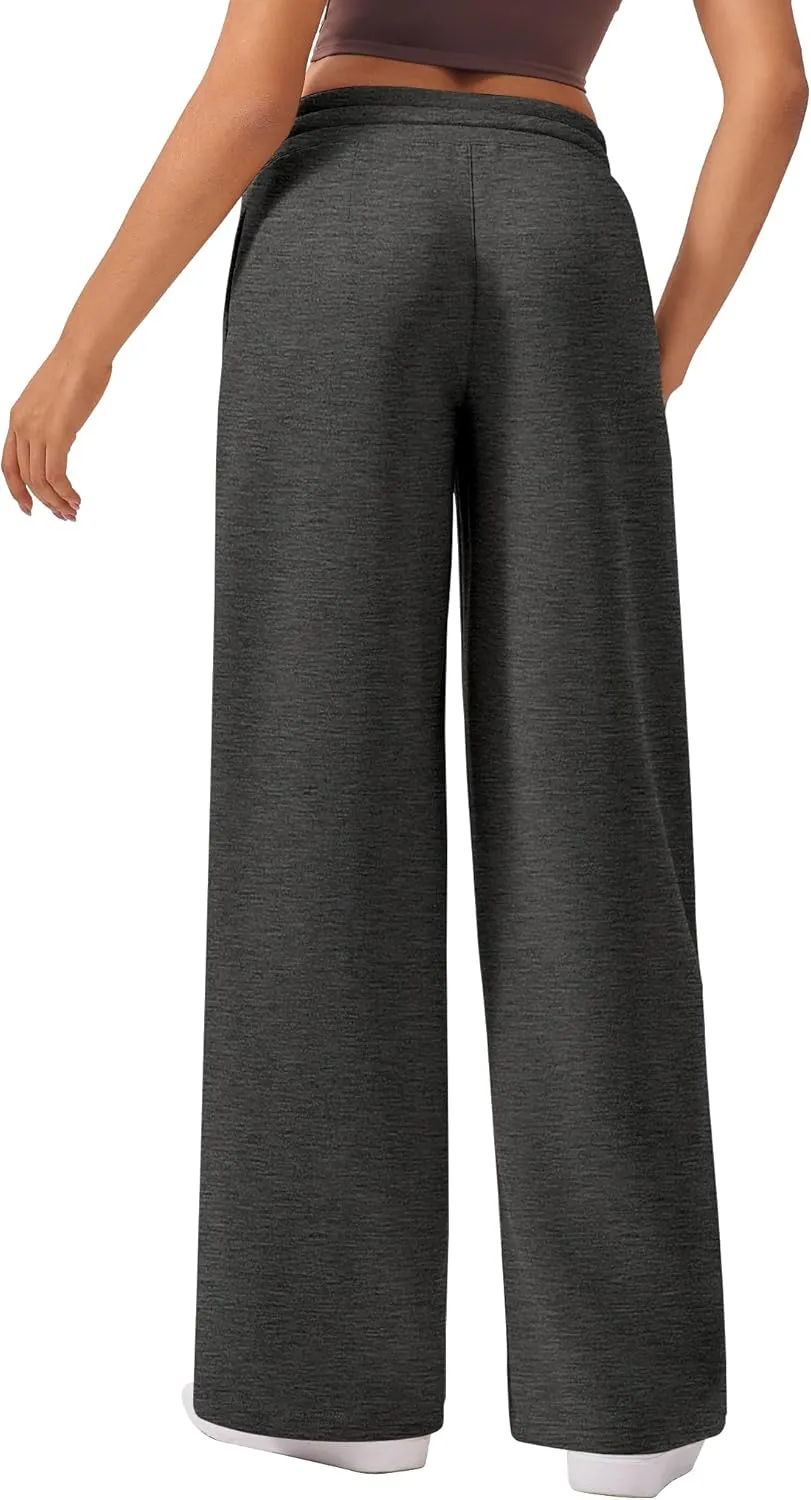 PINSPARK Wide Leg Sweatpants Women High Waisted Baggy Sweat Pants Elastic Elevated Seams Loose Active Pants with Pockets
