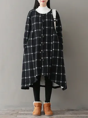 Plaid Print Thicken Irregular Women Coats