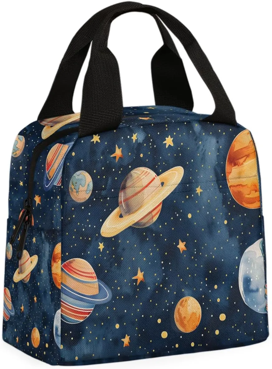 Planet Cute Lunch Bag Space Planet Tote Lunch Bag Reusable Lunch Box Leakproof Cooler Bag
