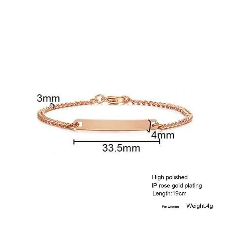 Plate Id Tag Bar Bracelet Cuban Link Chain Brazalets Engravable Name Stainless Steel Bracelet for Men Women Couple Bangle Jewels