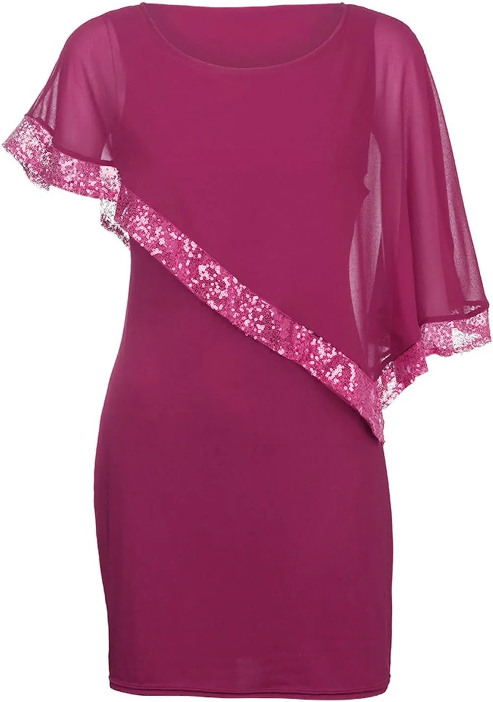 Plus Size Dresses for Curvy Women,2024 Trendy Irregular Chiffon Cape Wedding Guest Dress,Elegant Bodycon Midi Pencil Dress