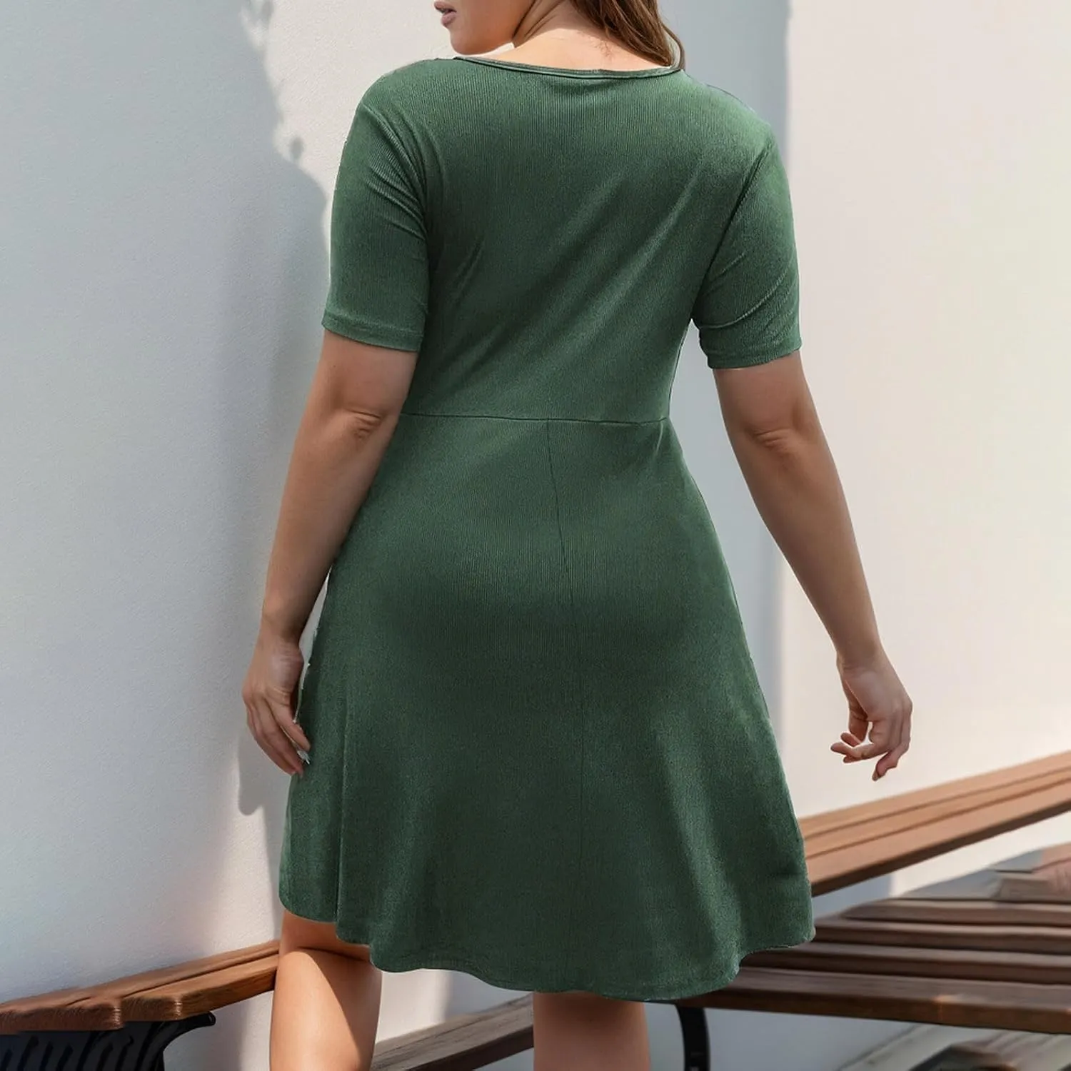Plus Size Summer Dresses for Curvy Women Front Twist Knotted V Neck Ruched Midi Dress Evening Dress Gowns