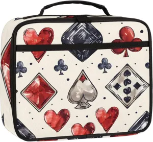Poker Cards Square Lunch Bag Poker Casino Square Tote Lunch Bag Reusable Lunch Box Leakproof Cooler Bag