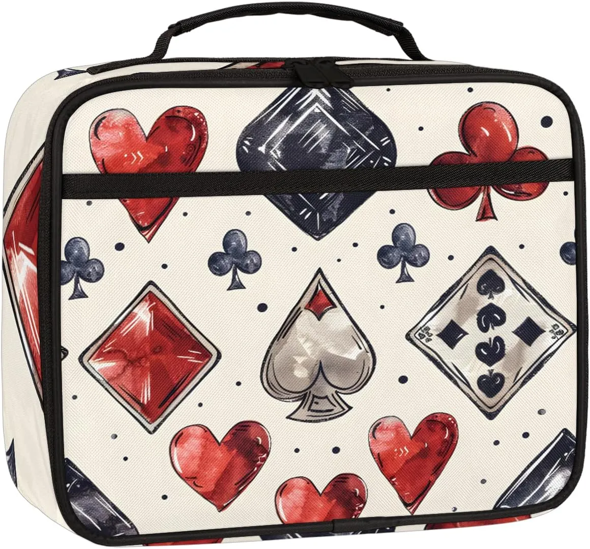 Poker Cards Square Lunch Bag Poker Casino Square Tote Lunch Bag Reusable Lunch Box Leakproof Cooler Bag