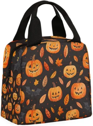 Pumpkin Leaves Halloween Lunch Bag Halloween Pumpkin Tote Lunch Bag Reusable Lunch Box Leakproof Cooler Bag