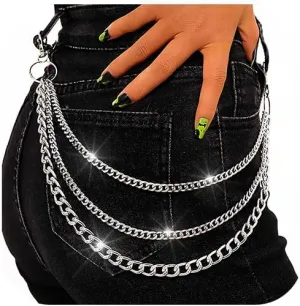 Punk Pants Chain Silver Jean Wallet Chains Layered Goth Belt Chain for Women and Men