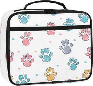 Puppy Dog Pet Paw Print Square Lunch Bag Cute Square Tote Lunch Bag Reusable Lunch Box Leakproof Cooler Bag
