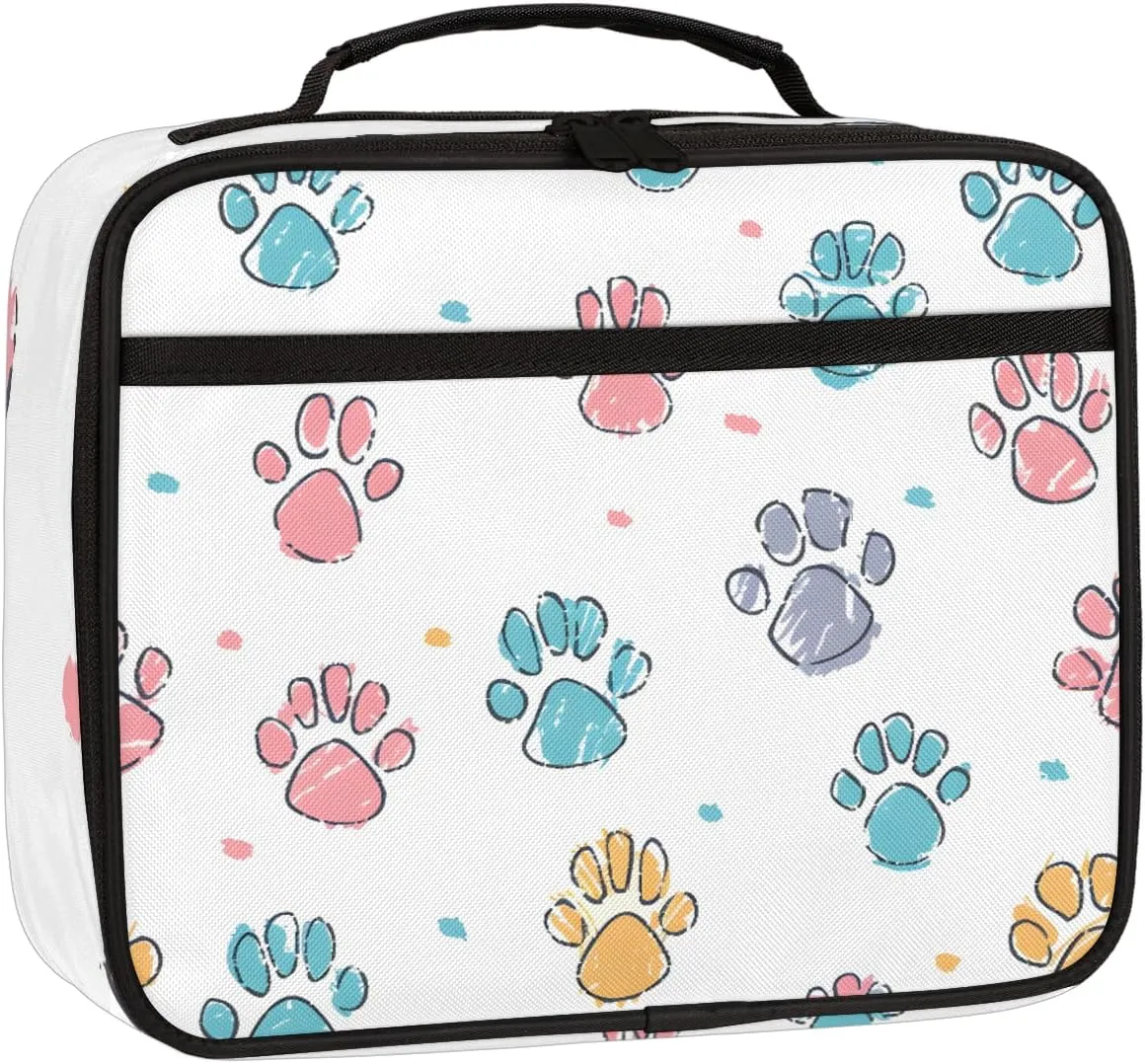 Puppy Dog Pet Paw Print Square Lunch Bag Cute Square Tote Lunch Bag Reusable Lunch Box Leakproof Cooler Bag
