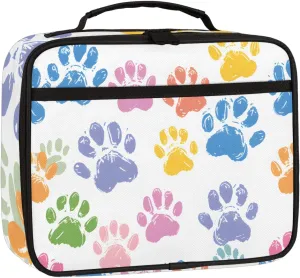 Puppy Paw Print Square Lunch Bag Puppy Themed Square Tote Lunch Bag Reusable Lunch Box Leakproof Cooler Bag