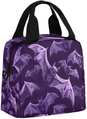 Purple Bats Lunch Bag Halloween Bats Tote Lunch Bag Reusable Lunch Box Leakproof Cooler Bag