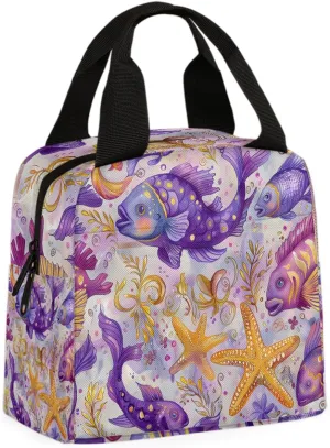 Purple Fish Lunch Bag Fish Tote Lunch Bag Reusable Lunch Box Leakproof Cooler Bag