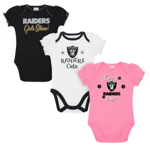 Raiders Girls Shine 3 Pack Short Sleeved Onesies