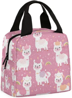 Rainbow Alpaca Lunch Bag Cute Alpaca Tote Lunch Bag Reusable Lunch Box Leakproof Cooler Bag