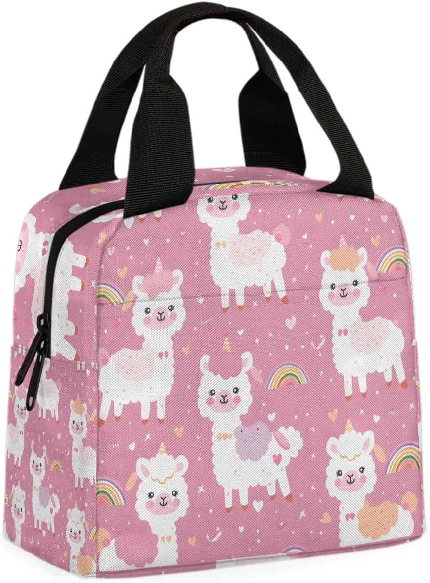 Rainbow Alpaca Lunch Bag Cute Alpaca Tote Lunch Bag Reusable Lunch Box Leakproof Cooler Bag