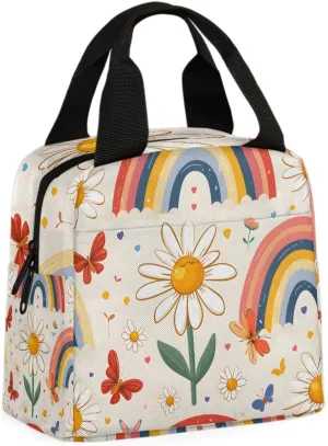 Rainbow Daisy Lunch Bag Daisy Flower Tote Lunch Bag Reusable Lunch Box Leakproof Cooler Bag
