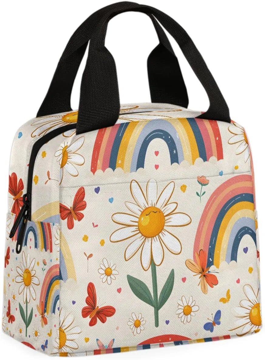Rainbow Daisy Lunch Bag Daisy Flower Tote Lunch Bag Reusable Lunch Box Leakproof Cooler Bag