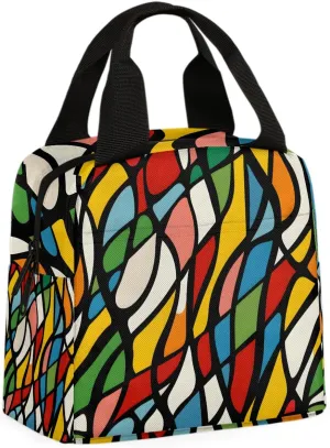 Rainbow Geometric Lunch Bag Colorful Boho Geometric Tote Lunch Bag Reusable Lunch Box Leakproof Cooler Bag