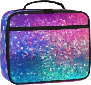 Rainbow Glitter Square Lunch Bag Sequin Square Tote Lunch Bag Reusable Lunch Box Leakproof Cooler Bag