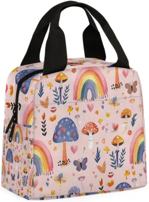 Rainbow Mushroom Lunch Bag Butterfly Mushroom Tote Lunch Bag Reusable Lunch Box Leakproof Cooler Bag