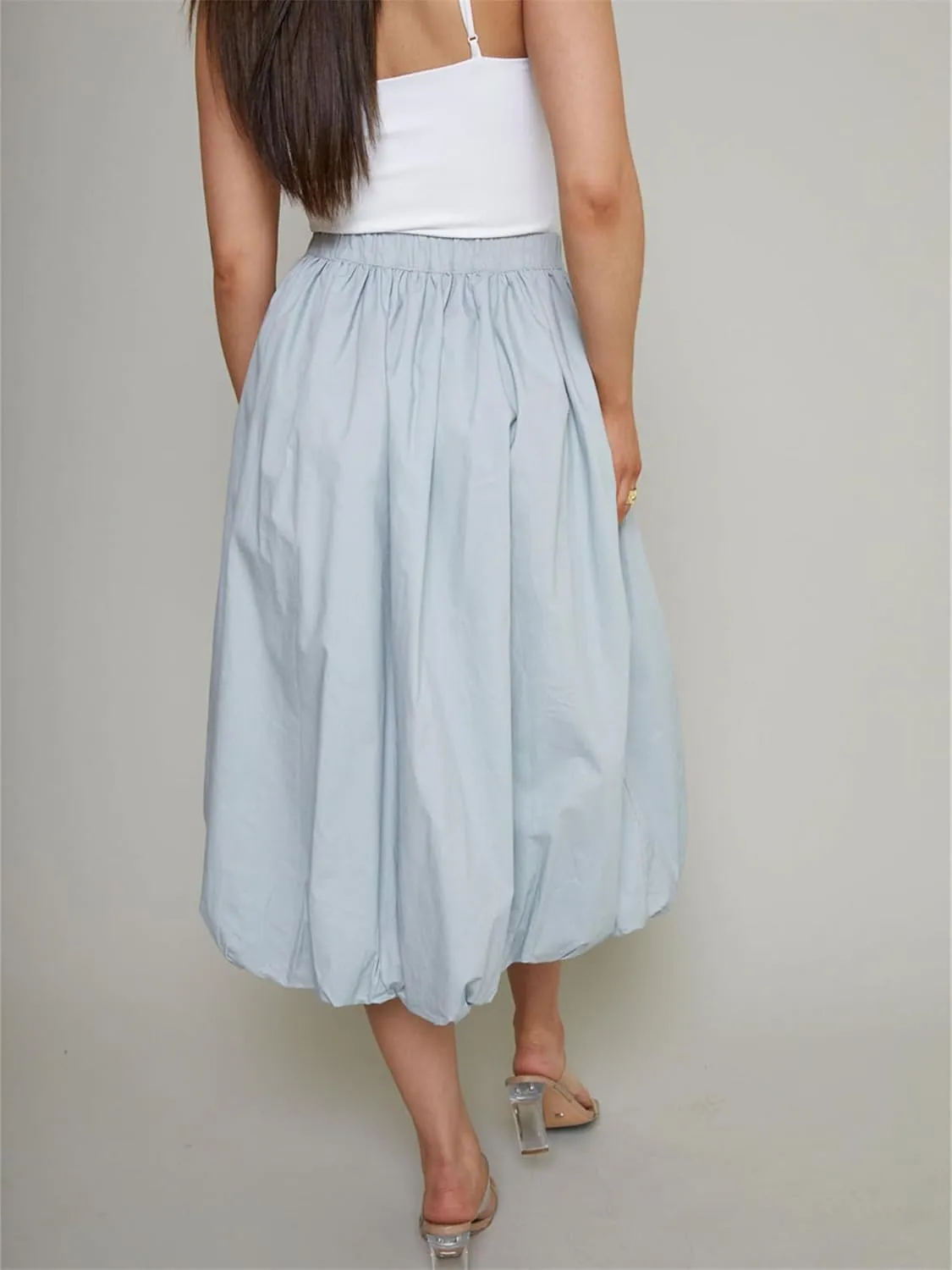 Raruxxin Women Y2k Bubble Maxi Skirt Elastic Low Waist Pleated Balloon Long Skirt Summer Ruffle Puffy Flowy Swing Midi Dress