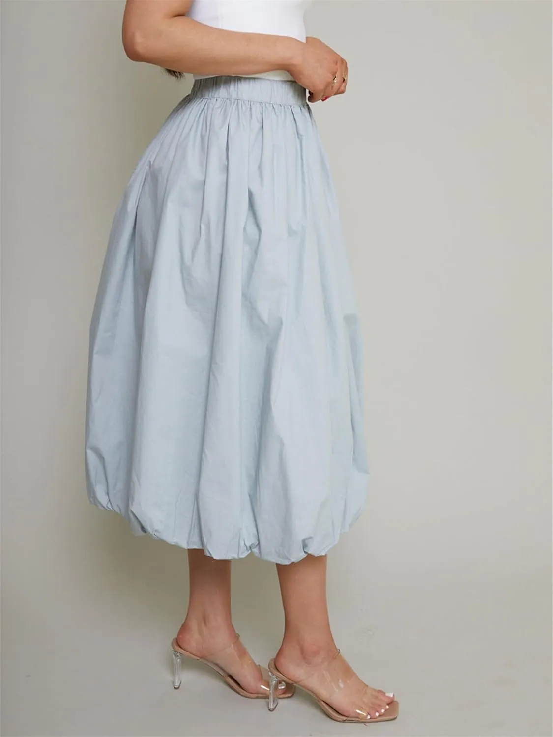 Raruxxin Women Y2k Bubble Maxi Skirt Elastic Low Waist Pleated Balloon Long Skirt Summer Ruffle Puffy Flowy Swing Midi Dress