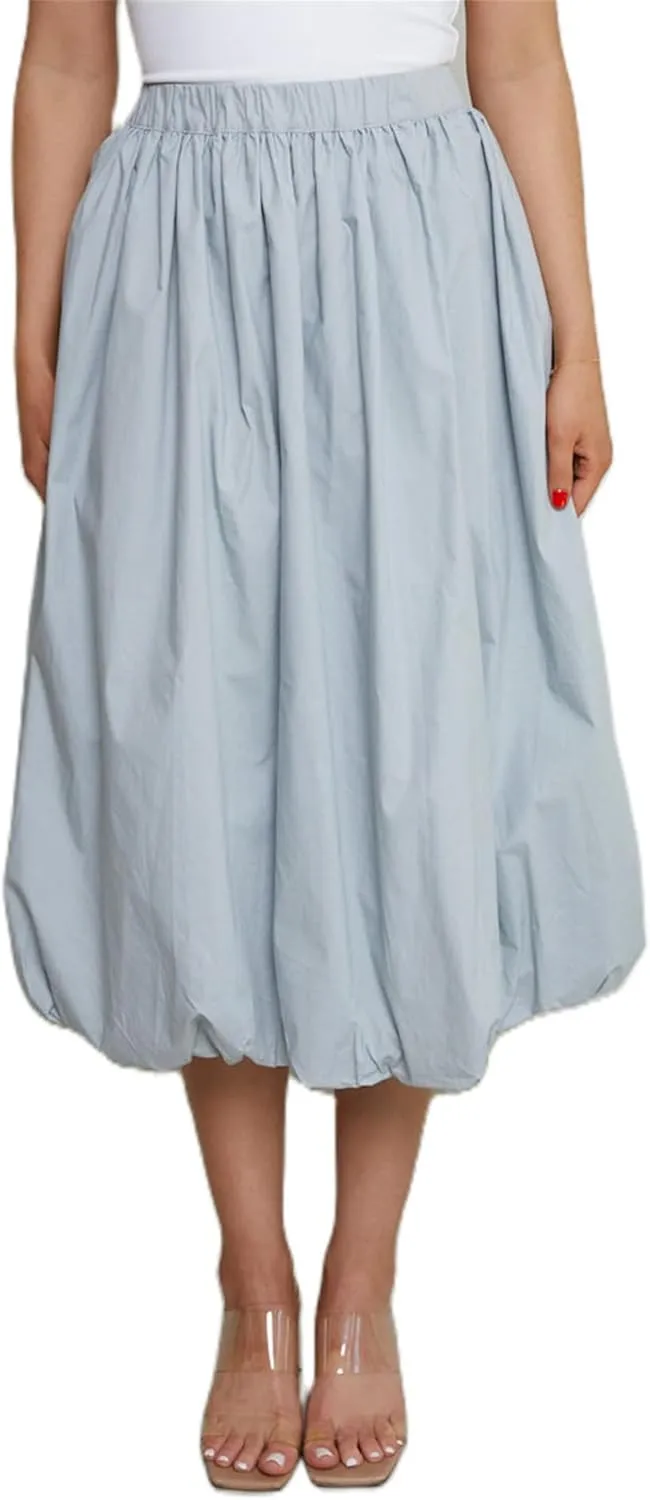 Raruxxin Women Y2k Bubble Maxi Skirt Elastic Low Waist Pleated Balloon Long Skirt Summer Ruffle Puffy Flowy Swing Midi Dress