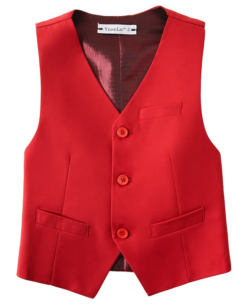 Red 3 Piece Kids Boys' Formal Blazer Vest and Pants Dress Suits Set