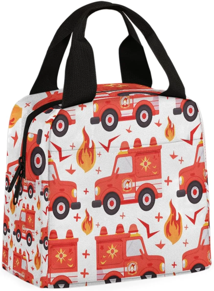 Red Fire Truck Lunch Bag Fire Truck Art for Tote Lunch Bag Reusable Lunch Box Leakproof Cooler Bag