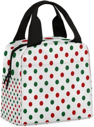 Red Green Dots Lunch Bag Vintage Dots Tote Lunch Bag Reusable Lunch Box Leakproof Cooler Bag
