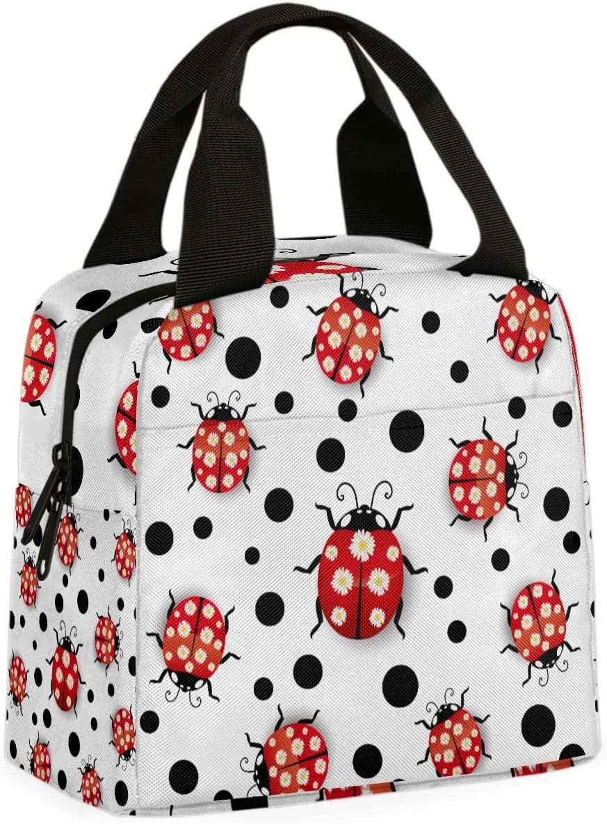 Red Ladybugs Lunch Bag Ladybugs Tote Lunch Bag Reusable Lunch Box Leakproof Cooler Bag