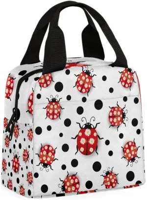 Red Ladybugs Lunch Bag Ladybugs Tote Lunch Bag Reusable Lunch Box Leakproof Cooler Bag