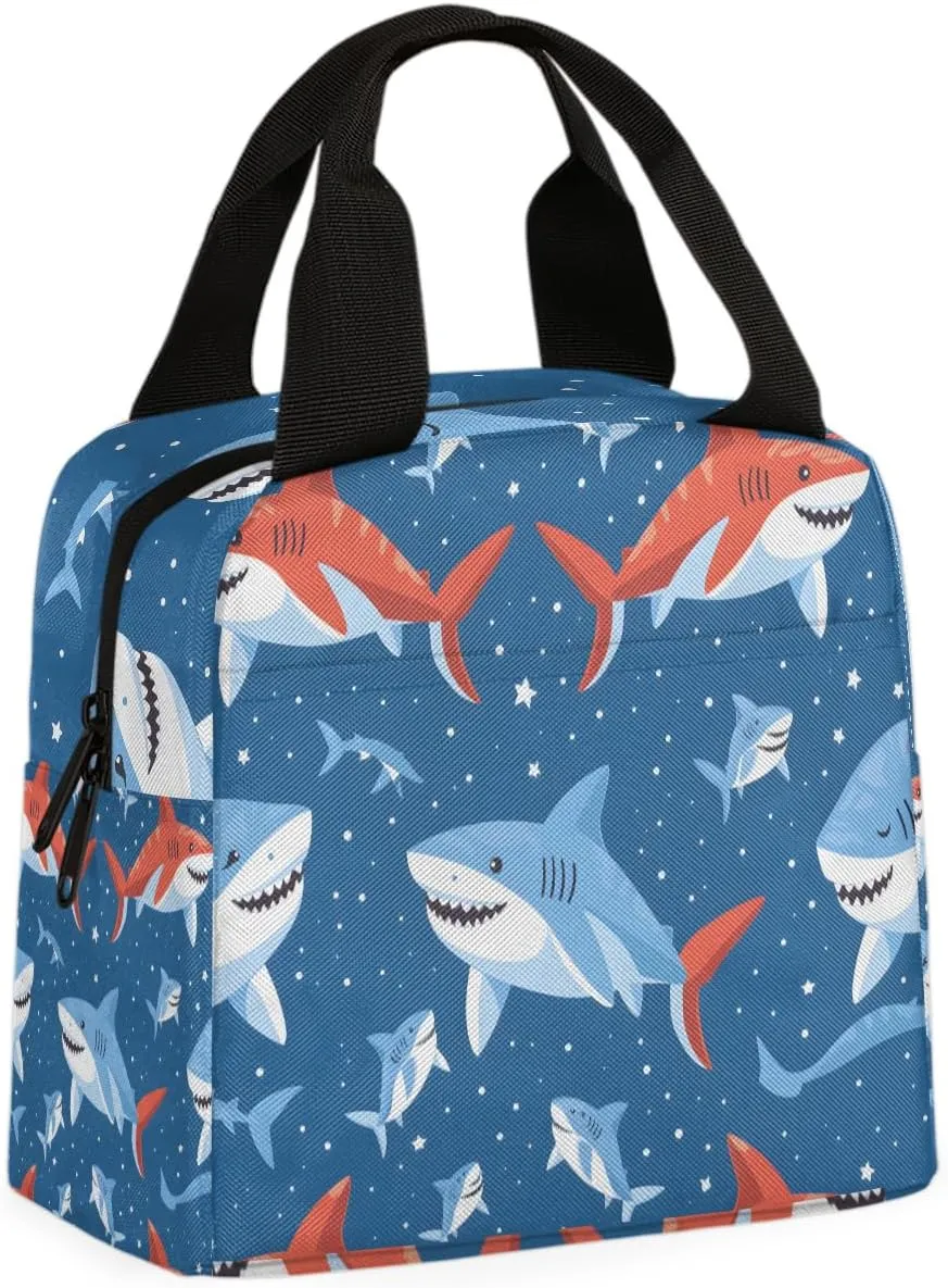 Red Shark Lunch Bag Animal Shark Tote Lunch Bag Reusable Lunch Box Leakproof Cooler Bag