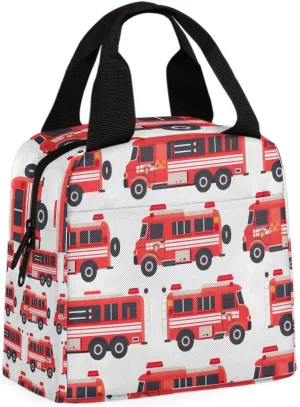 Retro Fire Truck Lunch Bag Cartoon Fire Truck Tote Lunch Bag Reusable Lunch Box Leakproof Cooler Bag