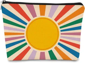 Retro Preppy Makeup Bag,Boho Sun Colorful Sunshine Ray Cosmetic Bag Best Gift for Sister Girls Girlfriend Wife,Daughter Gift from Mom,Birthday Christmas Valentine's Day Gifts
