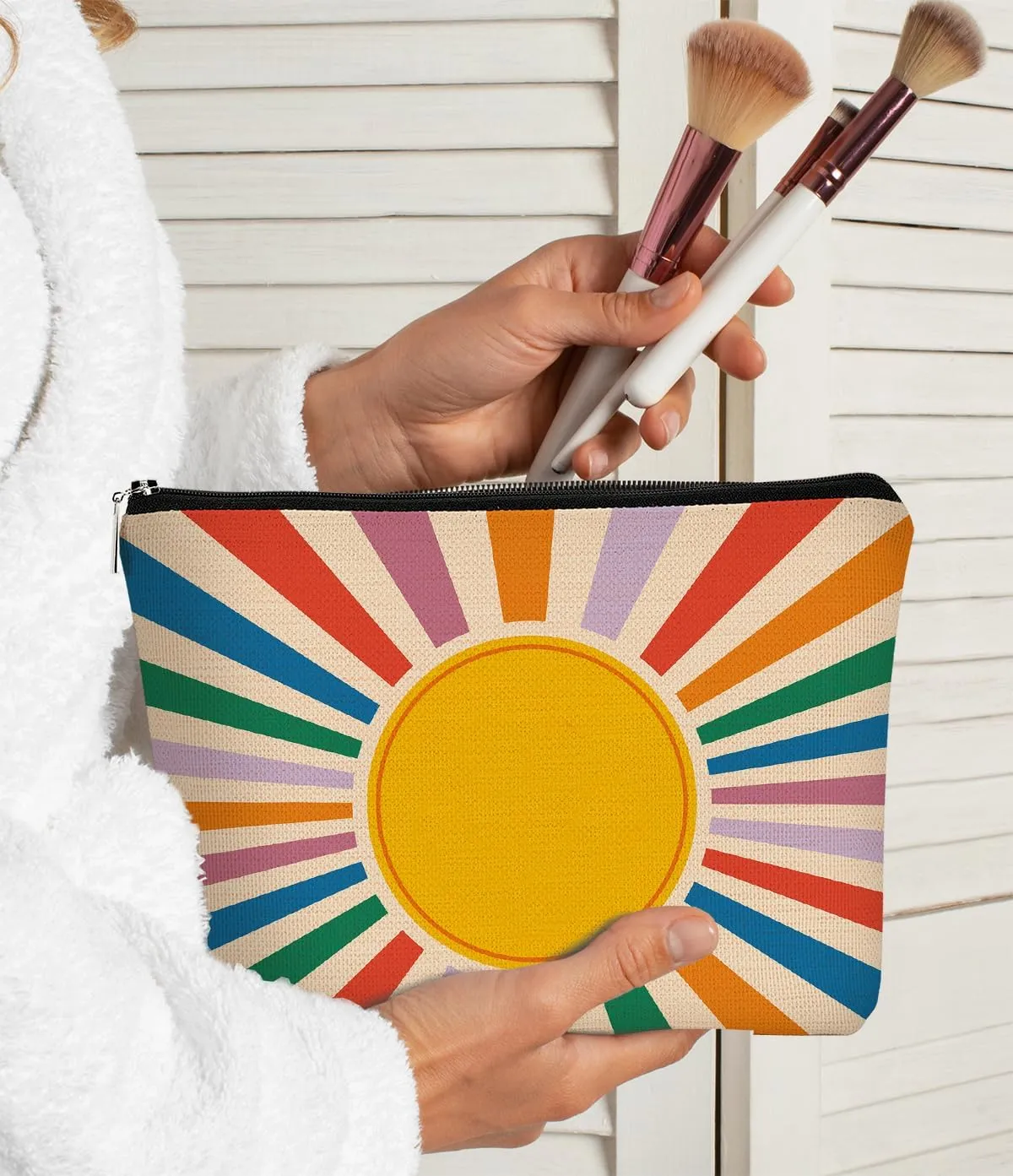 Retro Preppy Makeup Bag,Boho Sun Colorful Sunshine Ray Cosmetic Bag Best Gift for Sister Girls Girlfriend Wife,Daughter Gift from Mom,Birthday Christmas Valentine's Day Gifts