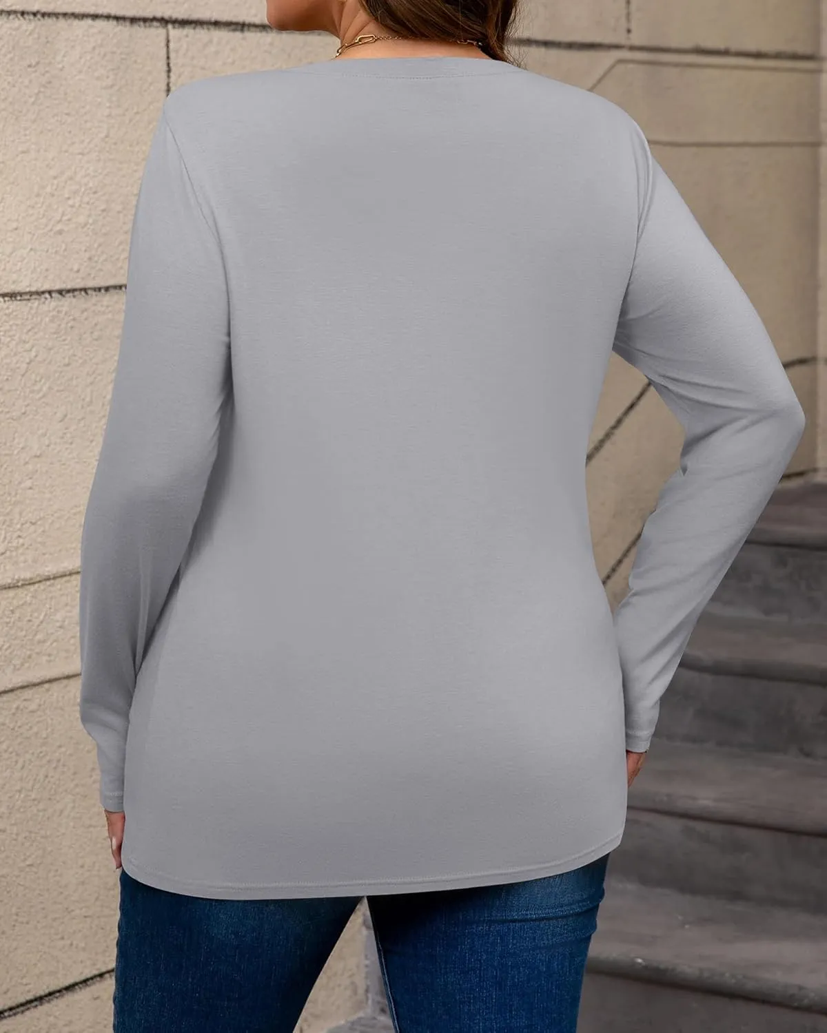 Riyiper 3 Pack Women's Plus Size T Shirt V Neck Long Sleeve Tops Loose Fit Casual Basic Elegant Tunic