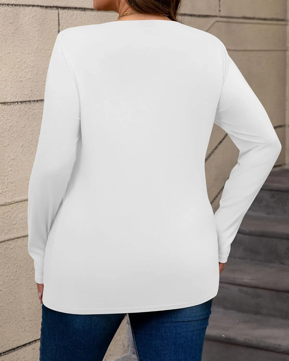 Riyiper 3 Pack Women's Plus Size T Shirt V Neck Long Sleeve Tops Loose Fit Casual Basic Elegant Tunic