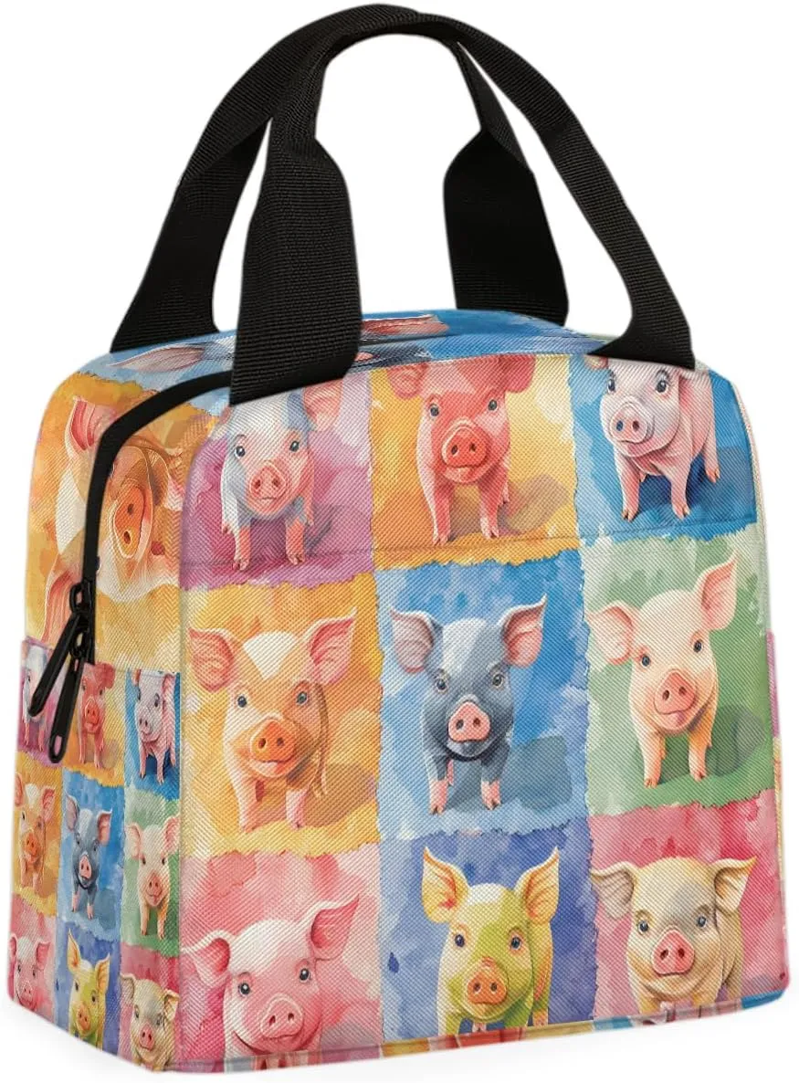 Rustic Pig Lunch Bag Farmhouse Pig Cow Tote Lunch Bag Reusable Lunch Box Leakproof Cooler Bag