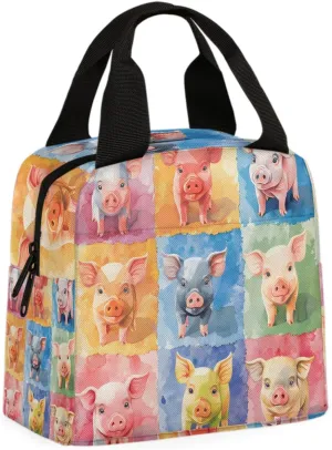 Rustic Pig Lunch Bag Farmhouse Pig Cow Tote Lunch Bag Reusable Lunch Box Leakproof Cooler Bag