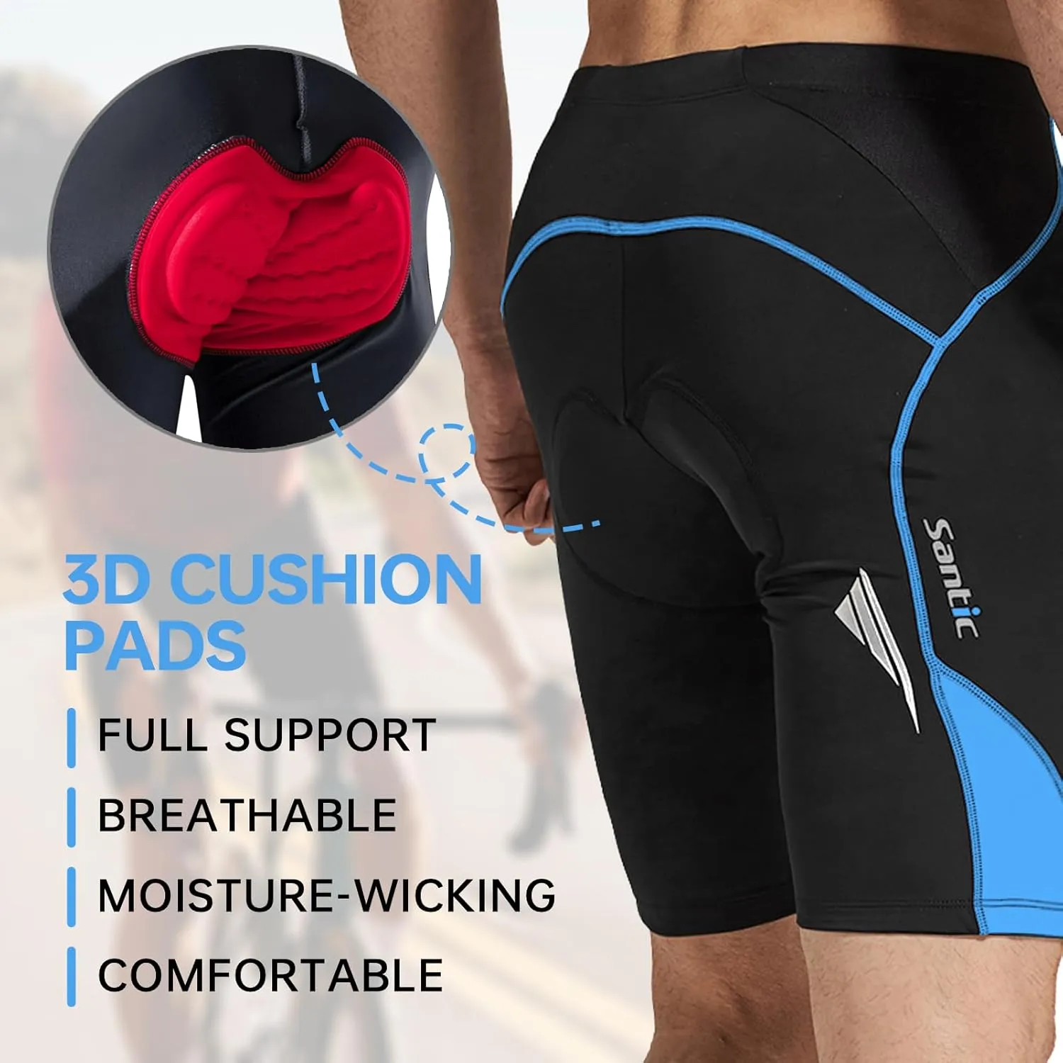 Santic Men's Cycling Shorts Padded Bicycle Riding Pants Bike Biking Clothes Cycle Wear Tights
