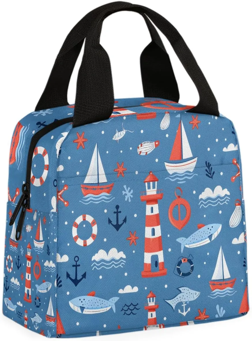 Sea Lighthouse Lunch Bag Lighthouse Tote Lunch Bag Reusable Lunch Box Leakproof Cooler Bag