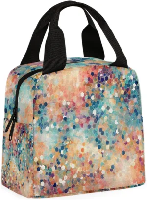 Sequins Lunch Bag Colorful Sequins Tote Lunch Bag Reusable Lunch Box Leakproof Cooler Bag