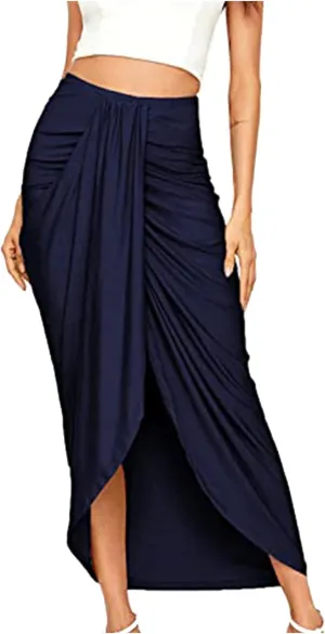 SERYU Women's Casual Slit Wrap Asymmetrical Elastic High Waist Maxi Draped Skirt