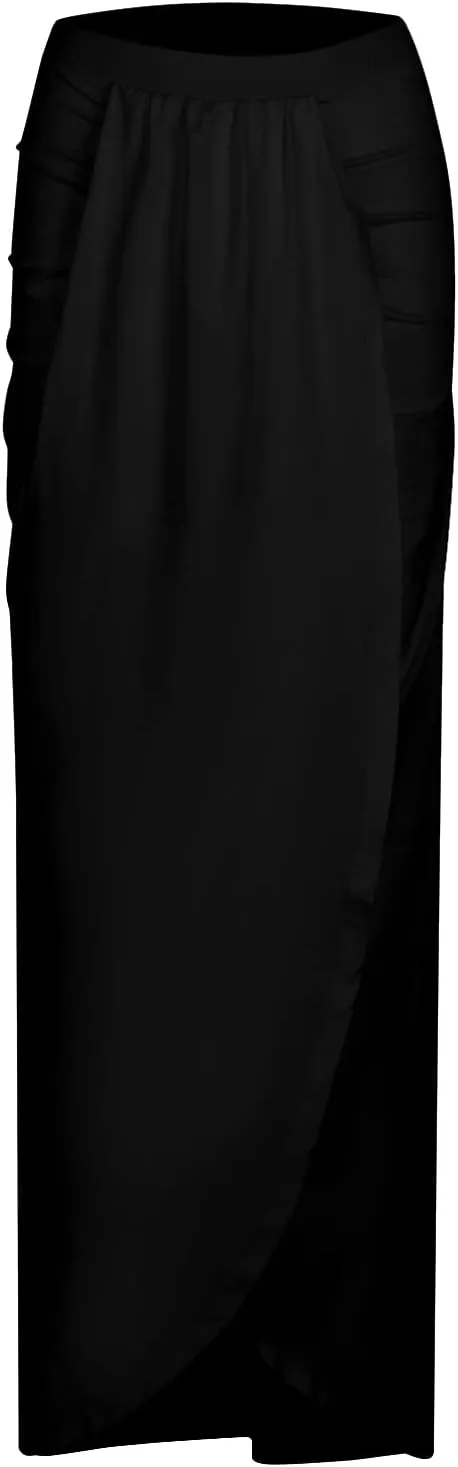 SERYU Women's Casual Slit Wrap Asymmetrical Elastic High Waist Maxi Draped Skirt