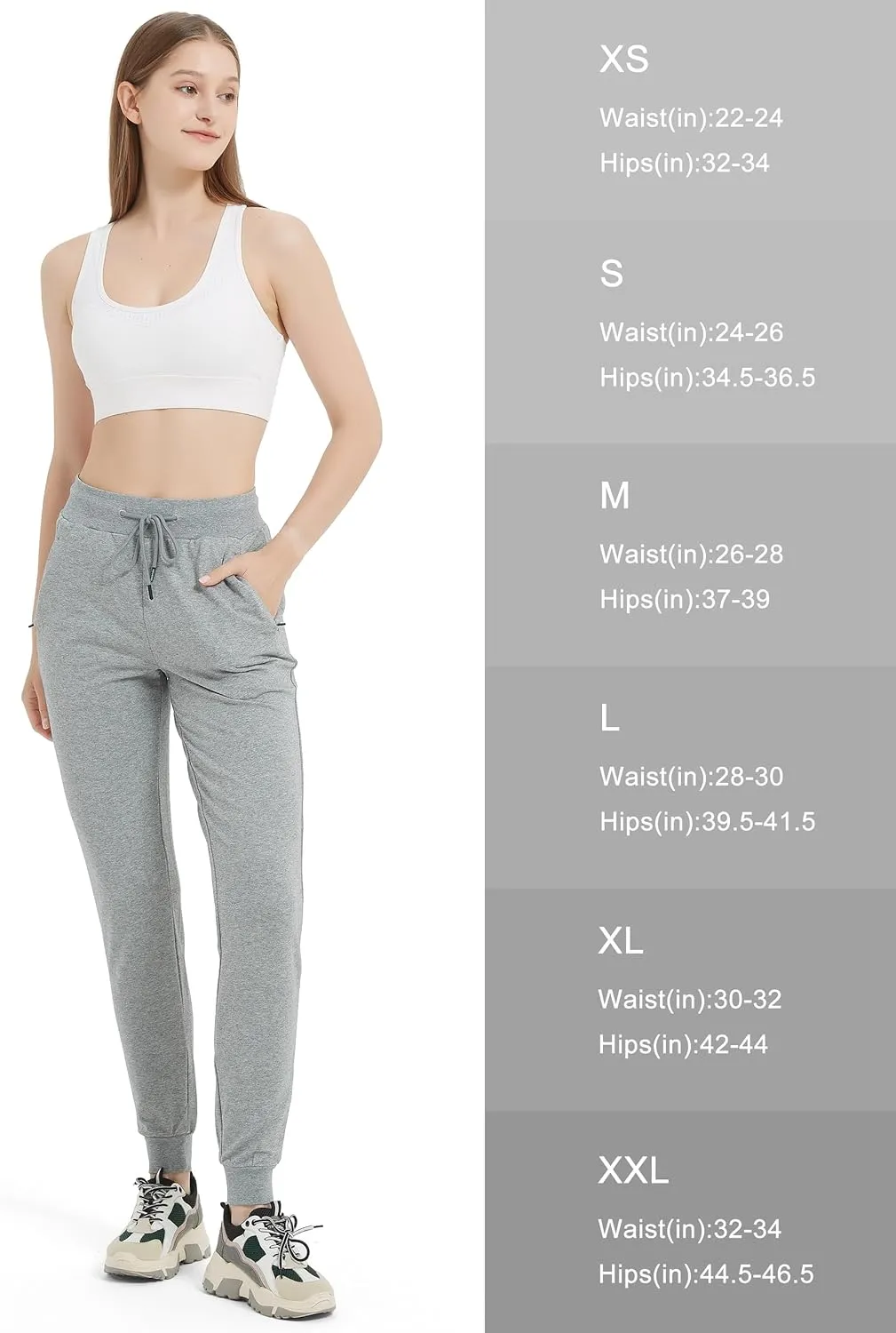 SEVEGO Tall Women's 30/32/34/36 Inseam Jogger Lightweight Cotton Sweatpants Zipper Pockets Running Long Sweat Pants