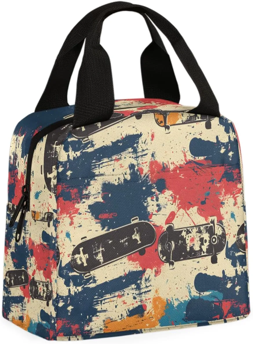 Skateboarding Lunch Bag Skateboarding Sports Tote Lunch Bag Reusable Lunch Box Leakproof Cooler Bag