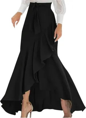 Skirts for Women Flowy Long Skirts High Waist Irregular Hem Skirt Plus Size A Line Maxi Skirts Solid Plaid Skirt
