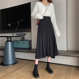 Skirts for Women Skirts for Women Midi Pleated Daily Solid Casual All-Match Students School Girls (Color : Black, Size : Small)